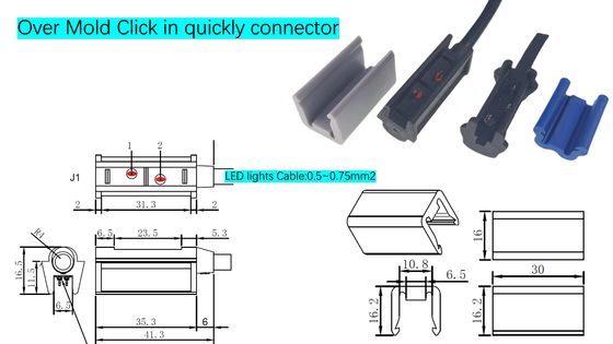 5A-20A Clicca-In Overmold Connector Cabling Harness Automotive con supporto per cavi ottimizzato e luci di chiusura singola